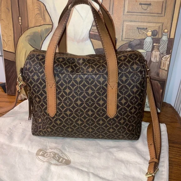 Fossil Sydney Satchel Crossbody - Brown & Tan - GUC - Picture 1 of 11